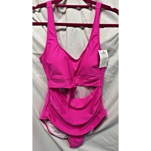 Womens Hot Pink Solid One Piece Swimsuit Cut-Out Adjustable Straps Padded Cups L